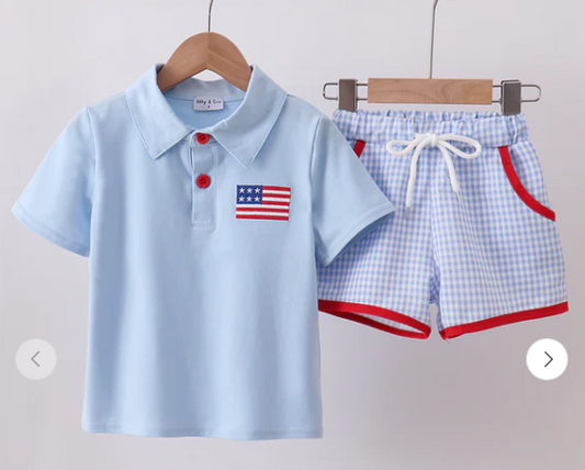 BLUE FLAG SMOCKED SHORTS SET