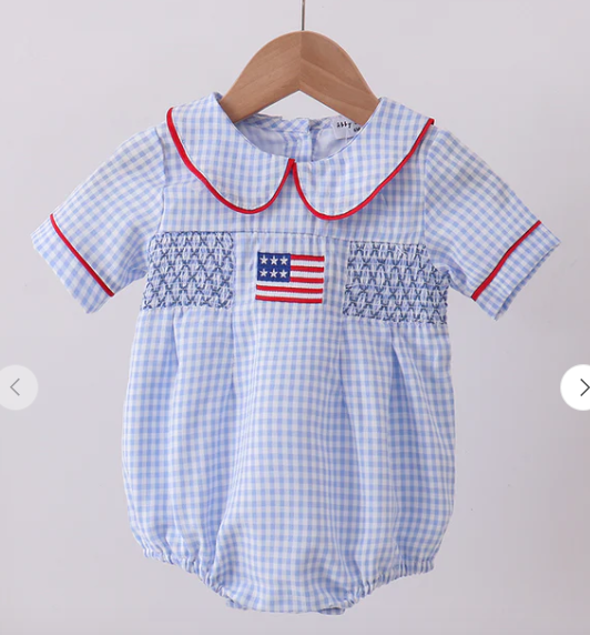 BLUE FLAG SMOCKED PETER PAN COLLAR GINGHAM BUBBLE