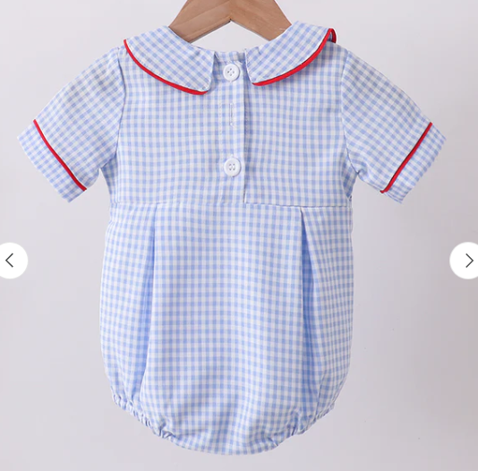 BLUE FLAG SMOCKED PETER PAN COLLAR GINGHAM BUBBLE