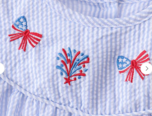 BLUE STRIPE BOW FIREWORKS EMBROIDERY RUFFLE SHORTS SET