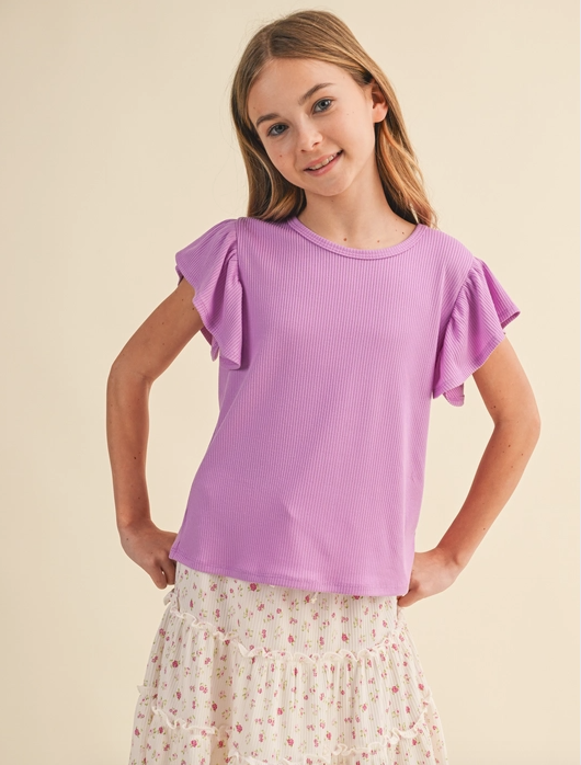 Purple Ruffle Sleeve Top