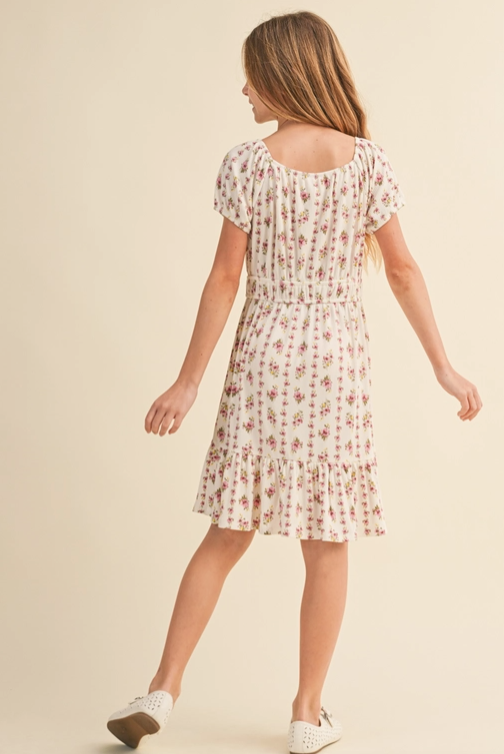 Tween Kids Girls Puff Sleeve Smock Waist Tiered Dress