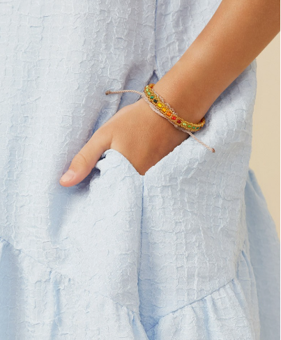 Girls Textured Puff Sleeve Asymmetric Hem Dress