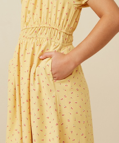 Girls Ditsy Print Button Detail Square Neck Puff Sleeve Dress