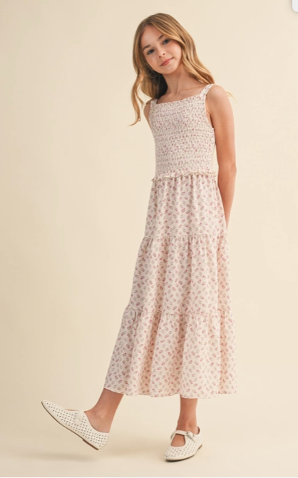 Tween Girls Kids Smocked Tiered Midi Dress