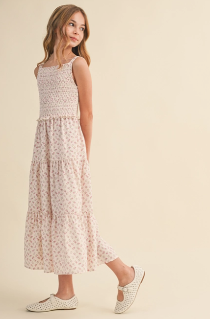 Tween Girls Kids Smocked Tiered Midi Dress
