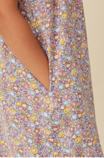 Girls Floral Print Flutter Sleeve Scoop Neck Dress