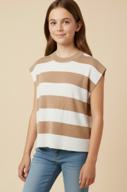 Girls Striped Soft Sweater Knit Boxy Tank