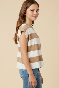 Girls Striped Soft Sweater Knit Boxy Tank