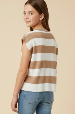 Girls Striped Soft Sweater Knit Boxy Tank