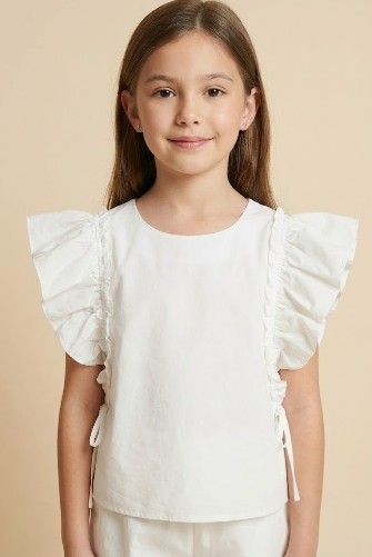 Girls Side Bow Detailed Ruffled Top