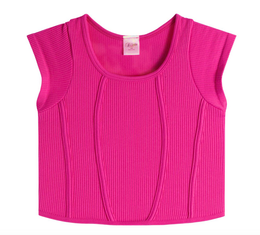 Seamless Ribbed Cap Sleeve Top in Fuchsia