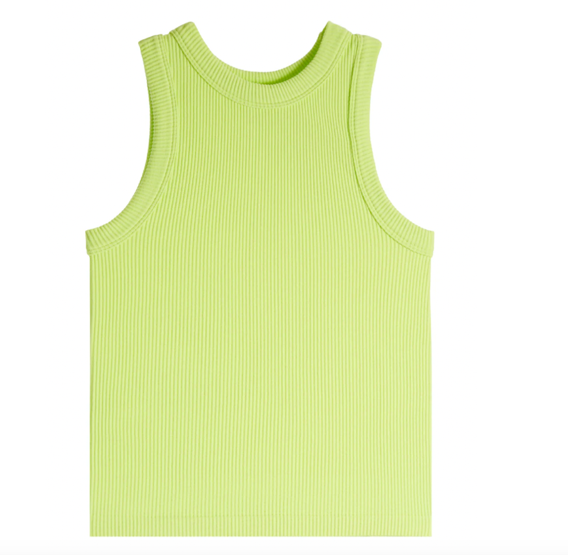 High Neck Ribbed Seamless Tank in Lime Green