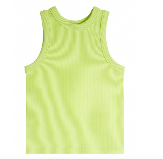 High Neck Ribbed Seamless Tank in Lime Green