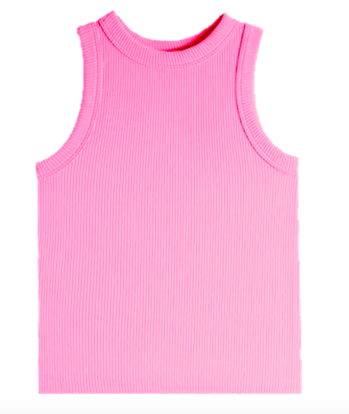 High Neck Ribbed Seamless Tank in Bubblegum Pink
