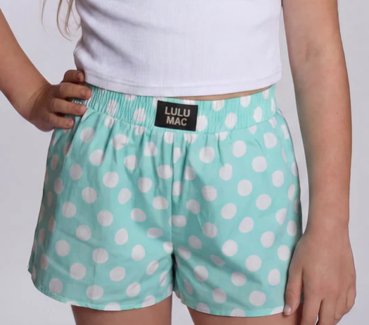 LuLu Mac turq pola dot  Polka Dot KIDS SHORTS