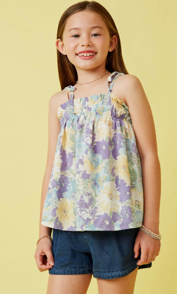 Girls Soft Floral Ruffled Bodice Tank