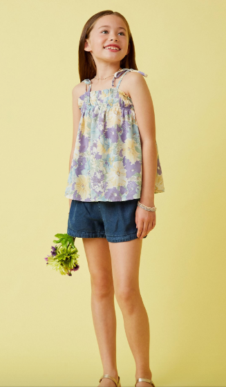 Girls Soft Floral Ruffled Bodice Tank