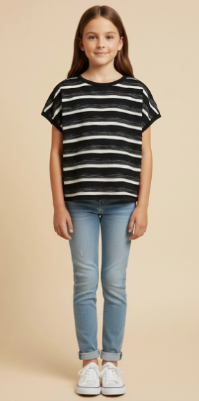 Girls Textured Multi Stripe Knit Boxy Tank in Black