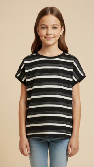 Girls Textured Multi Stripe Knit Boxy Tank in Black