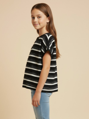 Girls Textured Multi Stripe Knit Boxy Tank in Black