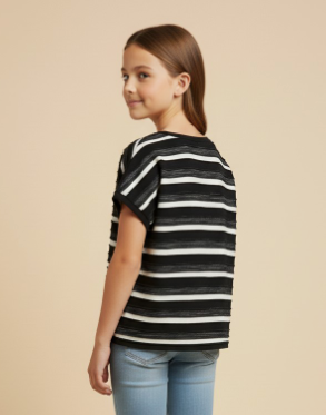 Girls Textured Multi Stripe Knit Boxy Tank in Black
