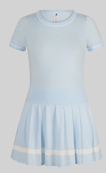 Little Girls Short sleeve and Pleated Skirt with Inner Short Set in Sky Blue