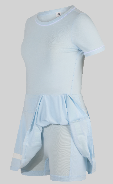 Little Girls Short sleeve and Pleated Skirt with Inner Short Set in Sky Blue
