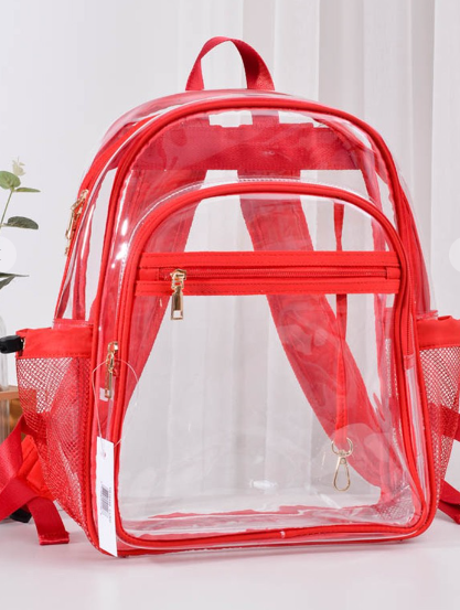 Solid Color Outlined Medium Clear Backpack in Red