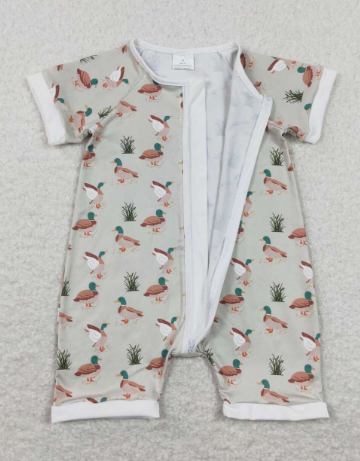 Short sleeves duck baby boy zipper romper in Multicolor