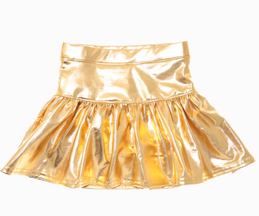 Slick Metallic Gathered Skort in Gold