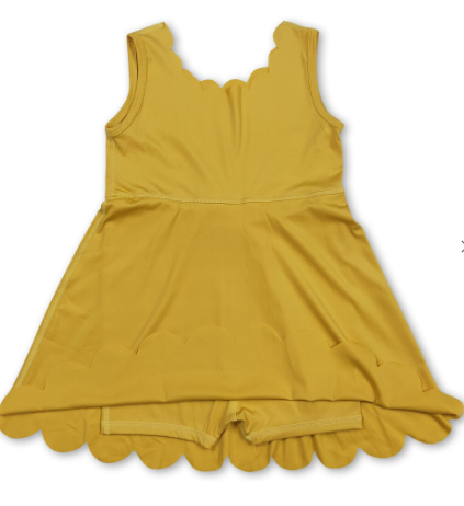 Yellow Sleeveless Scallop Girls Athletic Dress