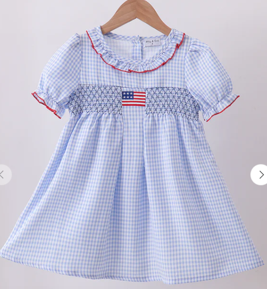 BLUE FLAG SMOCKED RUFFLE DRESS
