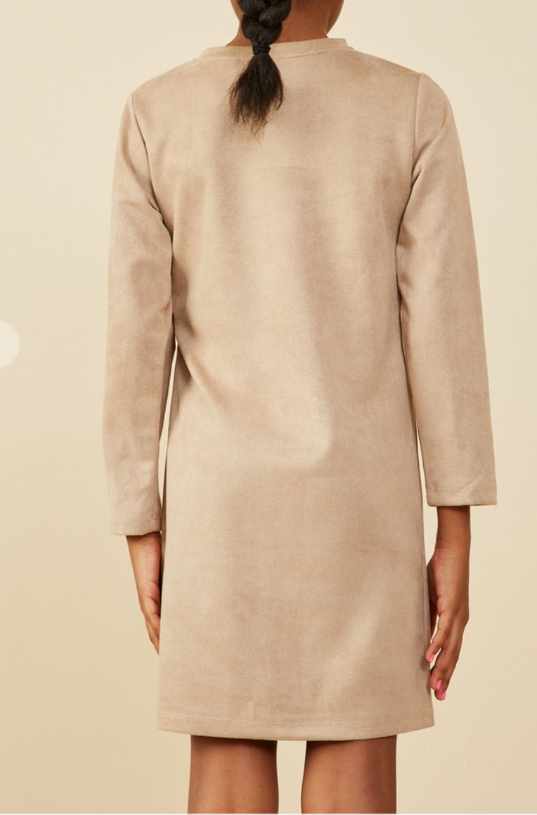 Vegan Suede Side Tie Dress in Sand