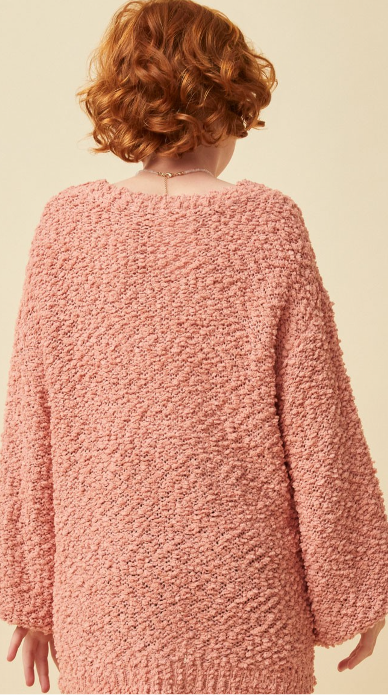 Girls Popcorn Knit Pullover Sweater in Mauve