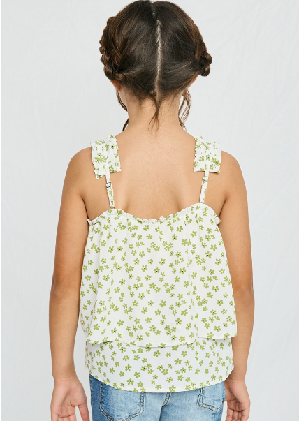 Girls Floral Pleated Strap Layered Tank