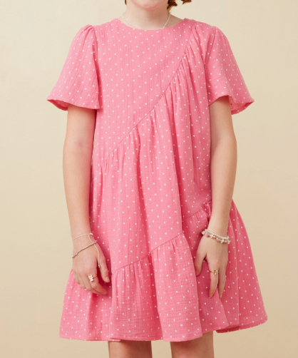 Girls Textured Polka Dot Gauze Asymmetric