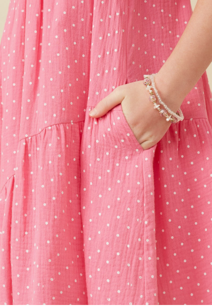 Girls Textured Polka Dot Gauze Asymmetric