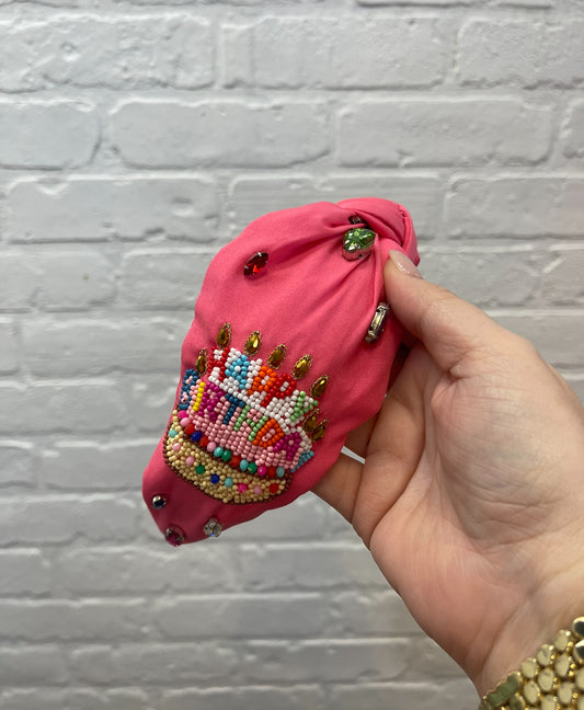 Happy Birthday Headband vin Pink