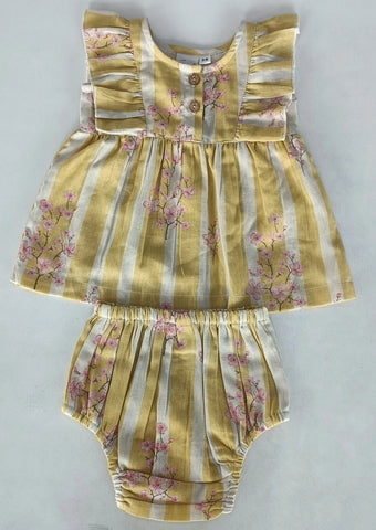 2 pc Yellow Cherry Blossom Ruffled Girls' Dress