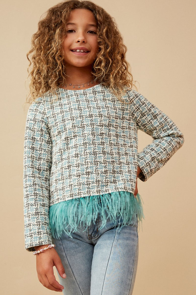 Tweed Top with Feather Detail