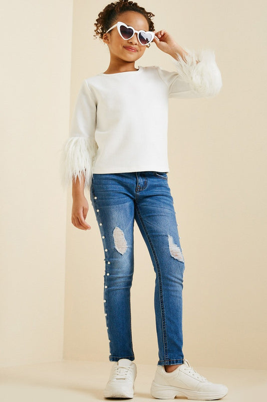 White Long Sleeve Fur Detail