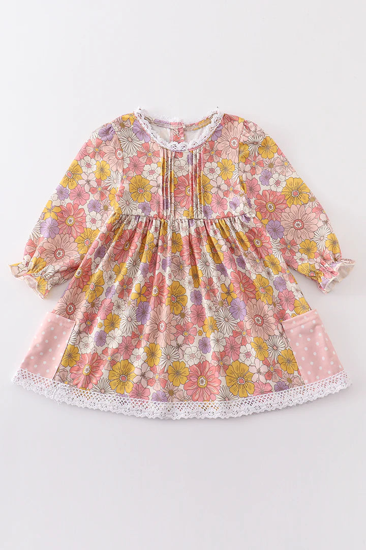 Yellow/ Pink Floral Print Dress