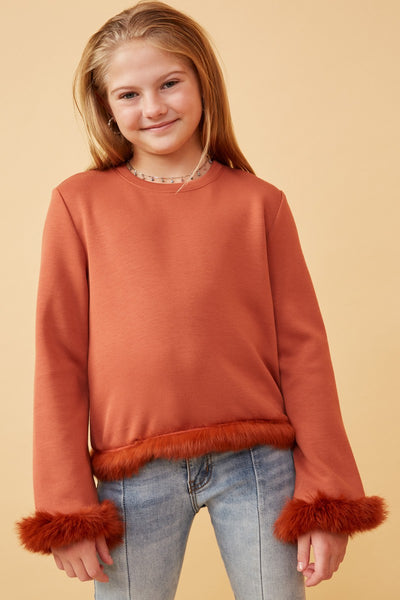 Rust Long Sleeve Fur Detail