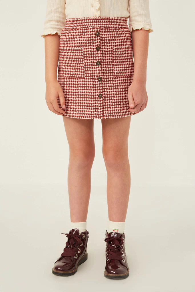Front Pocket Button Detailed Houndstooth Skirt