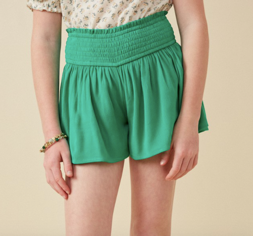 1533 Smocked waist green shorts